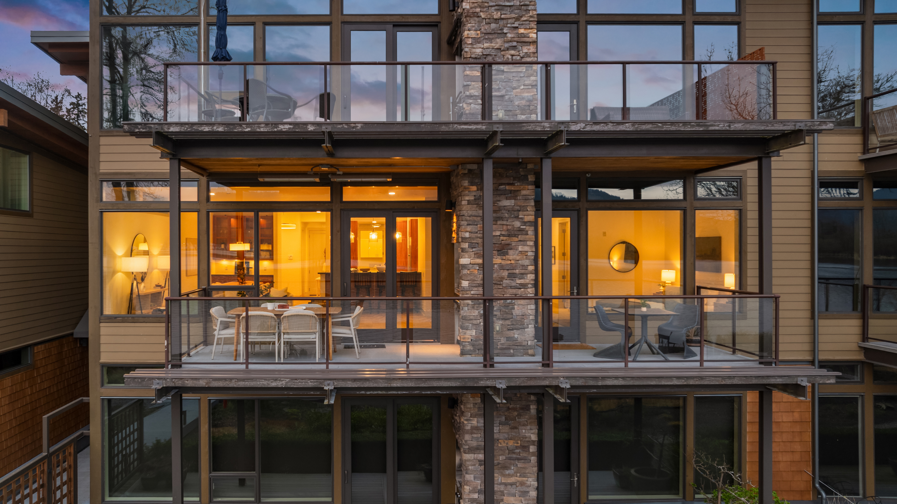 Front elevation with stone and siding