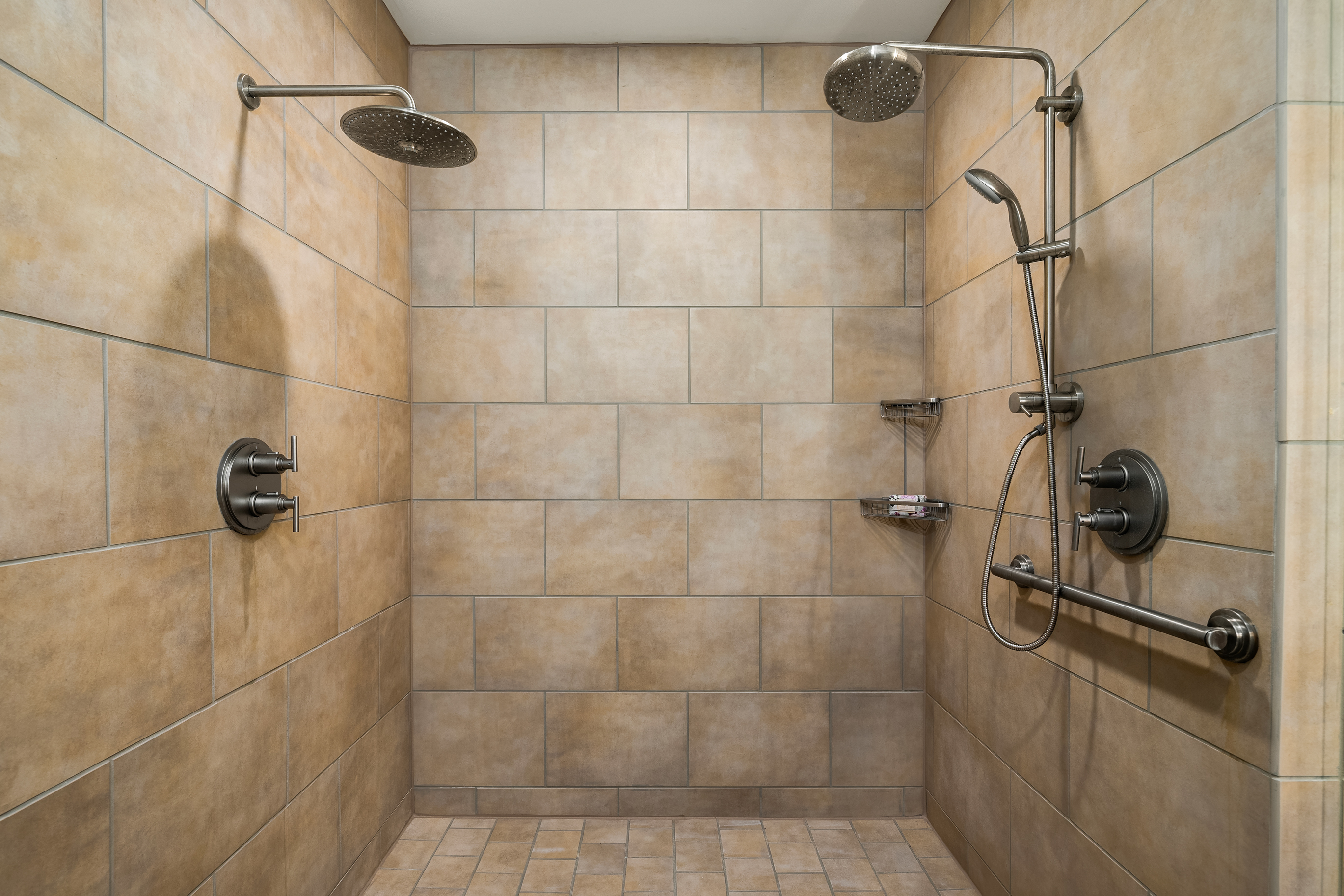 Walk-in closet with wooden cabinetry